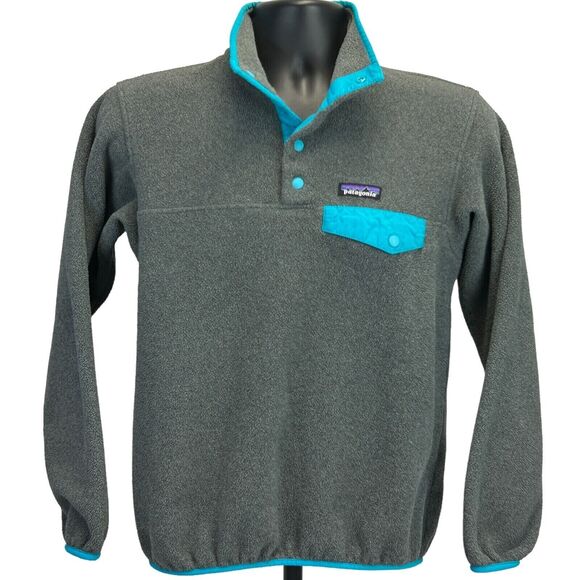 Patagonia Synchilla Snap T Henley Fleece Jacket Gray Teal Sweater Pocket S Small - Picture 1 of 9
